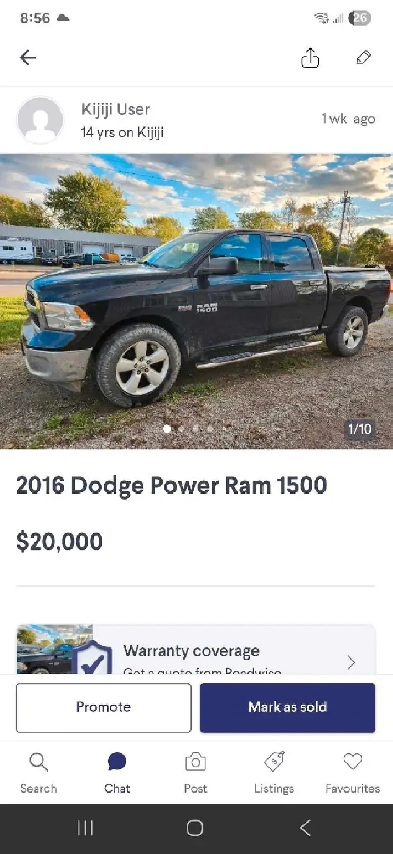 2016  dodge ram 4x4. SLT.  5.7 hemi. Low km very clean. Image# 1