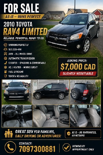 FOR SALE – 2010 TOYOTA RAV4 LIMITED Clean, reliable