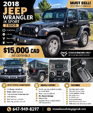 Selling my 2018 Jeep wrangler JK Sport 2 door