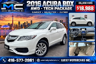 2016 Acura RDX TECH PKG AWD-SUNROOF-FULLY LOADED-ONLY 86KMS-CERT